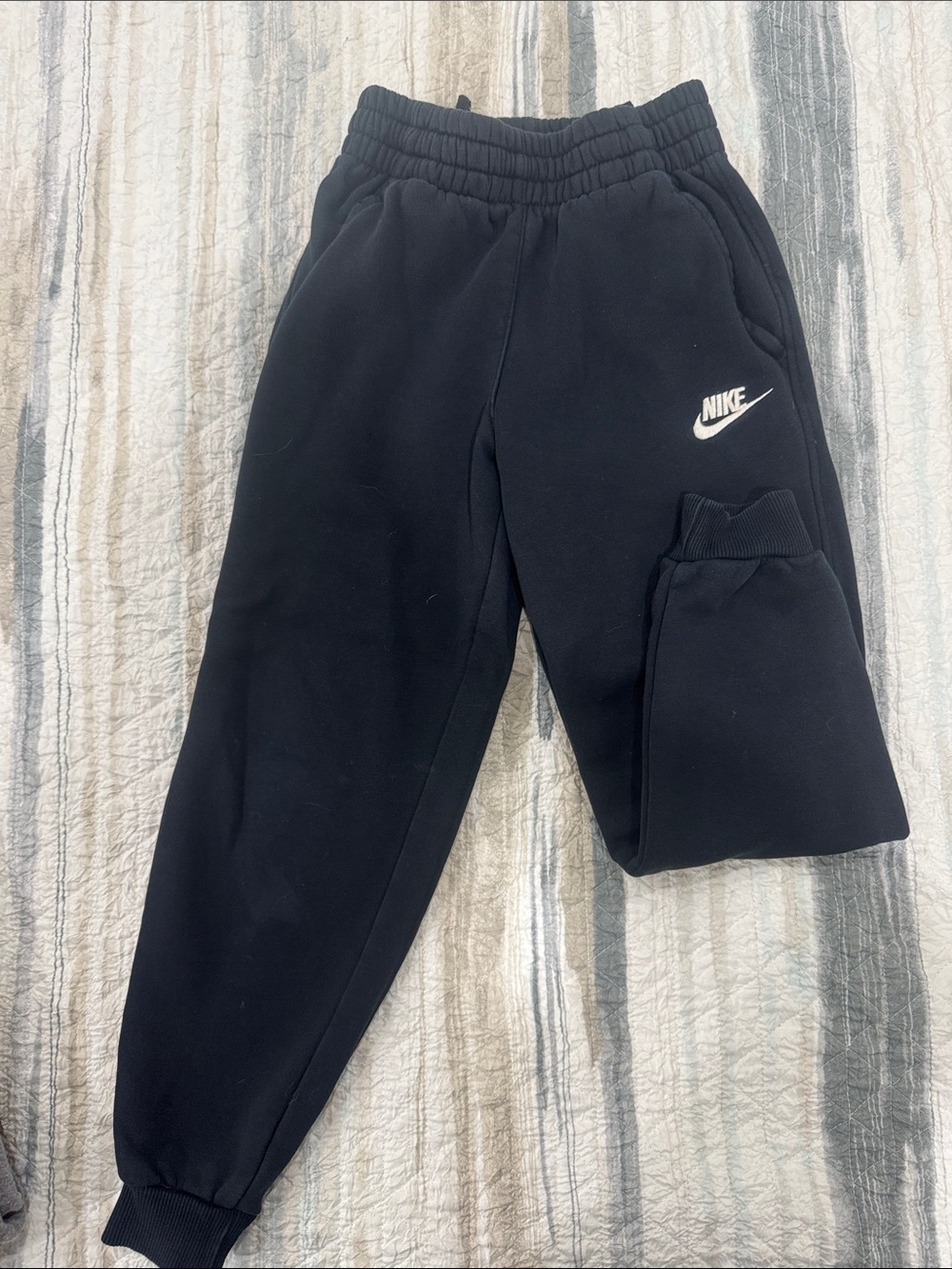 Nike Kids Black Jogger Sweatpants with White Swoosh